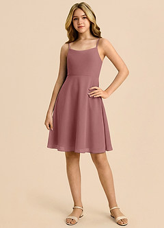 Azazie Shale Junior Desert Rose A-Line Bow Chiffon Dress image3