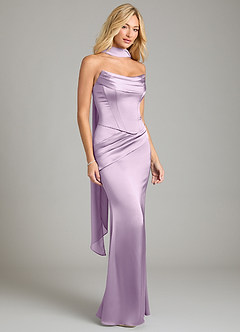 Azazie Sorrel Bridesmaid Dresses Frosted Lilac Mermaid Strapless Stretch Satin Convertible Dress image8
