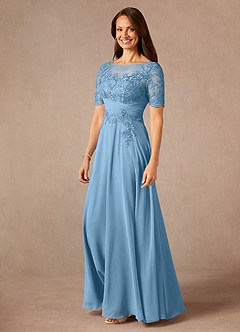Azazie Raissa Mother of the Bride Dresses Steel Blue A-Line Lace Chiffon Dress image3