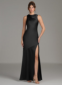 Azazie Kiara Bridesmaid Dresses Black Mermaid Pleated Stretch Satin Dress image4