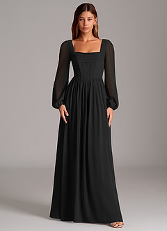 Azazie Hattie At-home Try On Dresses Black A-Line Corset Chiffon Dress image5