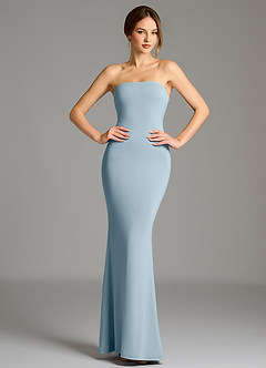 Azazie Shaniya Robes de demoiselle d'honneur Robe Sirène en Jersey extensible de qualité supérieure Sans bretelles Bleu Poussiéreux image5