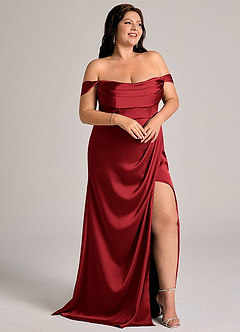 Azazie Johana Robes de demoiselle d'honneur Robe Sirène Convertible en Satin extensible Épaule décolletée Écarlate image11