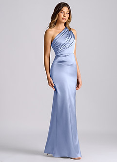 Azazie Akilah 신부 들러리 드레스 인어 한쪽 어깨 스트레치 새틴 바닥 길이 드레스 image3