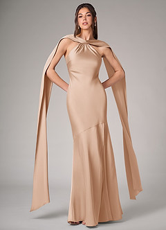 Azazie Kinsley Bridesmaid Dresses English Rose Mermaid Side Slit Stretch Satin Dress image1