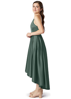 Azazie Jemima Junior Robe Trapèze en Satin extensible avec poches Mousse De Mer image3