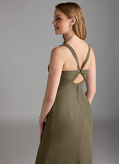 Azazie Mero Bridesmaid Dresses Willow Green Sheath Pleated Chiffon Dress image4
