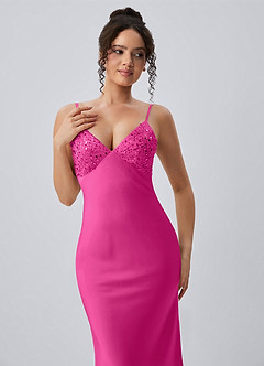 Paloma Hot Pink Satin Beading Back Bow Summer Maxi Dress image6