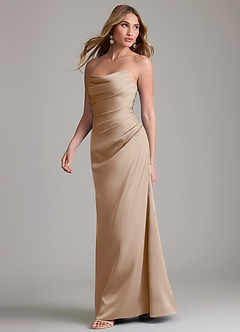 Azazie Lucille Bridesmaid Dresses Taupe Mermaid Strapless Stretch Satin Convertible Dress image3