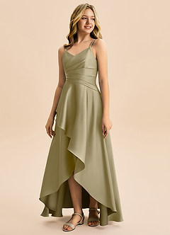 Azazie Eirlys Junior A-Linie Plissee Stretch-Satin Kleid Moosgrün image5