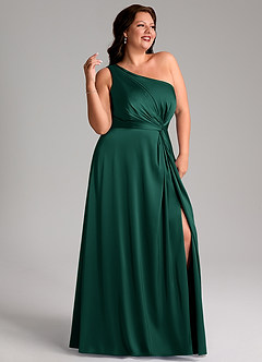 Azazie Brooke Bridesmaid Dresses Emerald A-Line One Shoulder Stretch Satin Dress image11