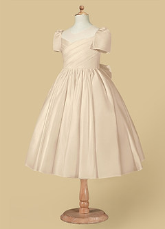 Azazie Anirra Flower Girl Dresses Champagne Ball-Gown Pleated Matte Satin Dress image7