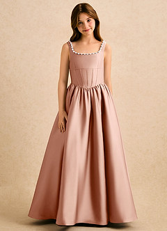 Azazie Enid Girls Formal Blumenmädchenkleider A-Linie Mit Perlen Stretch-Satin Kleid Roségold image5