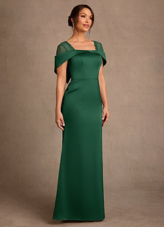 Azazie Henrieta Mother of the Bride Dresses Dark Green Sheath Lace Stretch Satin Dress image3