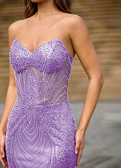 Willone Lilac Strapless Floral Beaded Mermaid Dress image2