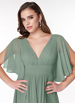 Azazie Temeka Brautjungfernkleider A-Linie Gestreift Chiffon Kleid Silberner Salbei image6