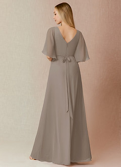 Azazie Cierra Bridesmaid Dresses Taupe A-Line V-Neck Chiffon Dress image2