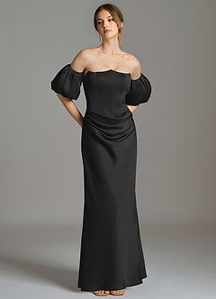 Azazie Kacey Jurken voor bruidsmeisjes Jurk van Stretch Satijn met Zeemeermin Off the Shoulder Zwart image1