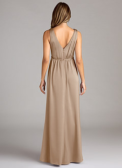 Azazie Tanicia Robes de demoiselle d'honneur Robe Trapèze en Satin extensible Plissée Taupe image2