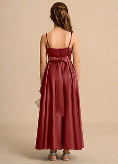 Azazie Pebbles Girls Formal Flower Girl Dresses Rust A-Line Pleated Matte Satin Dress image2