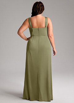 Azazie Denice Bridesmaid Dresses Pistachio Sheath Pleated Stretch Satin Dress image11