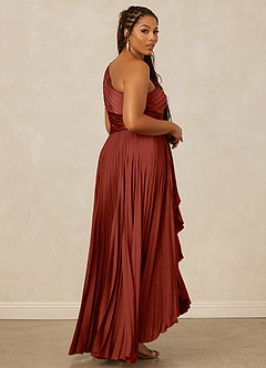 Christian Siriano Bridal for Azazie 1008 Robes de demoiselle d'honneur Robe Trapèze en Satin extensible Ue épaule Terracotta image13