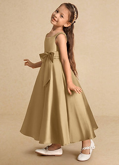 Azazie Lindy Flower Girl Dresses Gold A-Line Pleated Matte Satin Dress image9