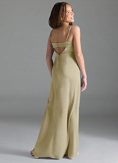 Azazie Leonis Junior Moss Green A-Line Pleated Stretch Satin Dress image5