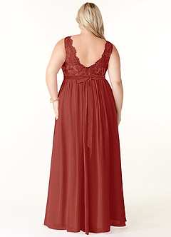 Azazie Elly Brautjungfernkleider A-Linie Rundhalsausschnitt mit Spitze Chiffon Kleid Terrakotta image10
