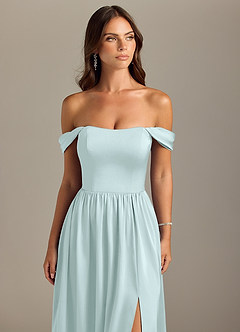 Azazie Calianna Bridesmaid Dresses Sea Glass A-Line Off the Shoulder Stretch Satin Convertible Dress image4