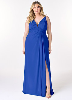 Azazie Maren Allure Bridesmaid Dresses Royal Blue A-Line V-Neck Lace Chiffon Dress image6