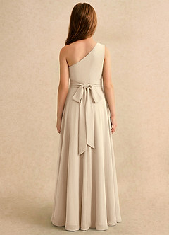 Azazie Puddles Girls Formal Flower Girl Dresses Champagne A-Line One Shoulder Chiffon Dress image2