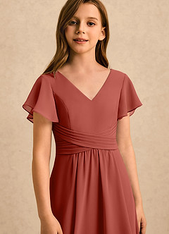 Azazie Lia Girls Formal Final Sale Terracotta A-Line Pleated Chiffon Dress image5