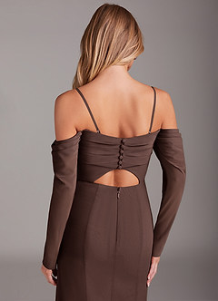 Azazie Hallie Brautjungfernkleider Meerjungfrau-Linie Langarm Chiffon Kleid Ganache image6