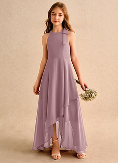 Azazie Boop Junior Formal Sukienki dla dziewczynek sypiących kwiaty Linia A Ukłon Szyfon Asymetryczny Sukienka image4