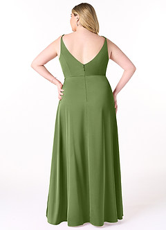 Azazie Dalilah Final Sale Juniper A-Line V-Neck Pleated Stretch Satin Dress image7