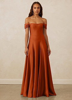 Christian Siriano Bridal for Azazie 1002 Bridesmaid Dresses Burnt Orange A-Line Off the Shoulder Stretch Satin Convertible Dress image2