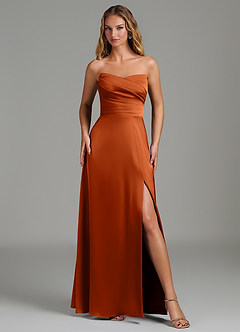 Azazie Niveah Robes de demoiselle d'honneur Robe Trapèze Convertible en Satin extensible Sans bretelles Orange Brûlée image2