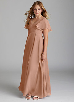 Azazie Kimber Junior Champagne Rose A-Line Pleated Chiffon Dress image3
