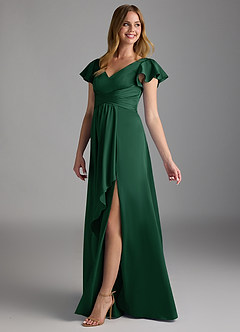 Azazie Omari Bridesmaid Dresses Dark Green A-Line Stretch Satin Dress image5