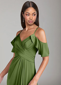 Azazie Dakota Bridesmaid Dresses Juniper A-Line Off the Shoulder Stretch Satin Dress image5