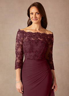 Azazie Rhonda Mother of the Bride Dresses Cabernet Mermaid Off the Shoulder Mesh Dress image7