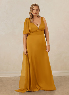 Christian Siriano Bridal for Azazie 1011 Bridesmaid Dresses Butterscotch Mermaid Bow Stretch Satin Dress image11