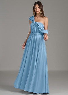 Azazie Nyah Bridesmaid Dresses Steel Blue A-Line Off the Shoulder Chiffon Dress image5