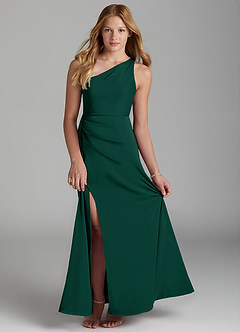 Azazie Maron Junior Emerald A-Line Pleated Stretch Satin Dress image1