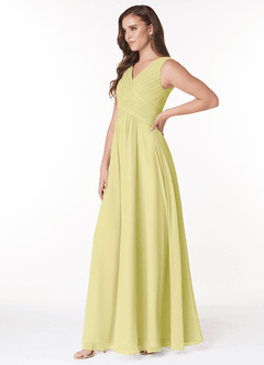 Azazie Flora Robes de demoiselle d'honneur Robe Trapèze en Mousseline de soie Plissée Sorbet Citron image3