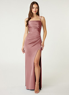 Azazie Desi Abiti da Damigella Abito Tubino in Raso Elasticizzato in Pizzo con Scollo Halter Rosa Polverosa image1