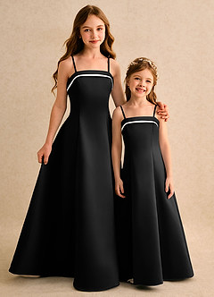 Azazie Izel Junior Formal Flower Girl Dresses Ivory Black A-Line Pleated Matte Satin Dress image2