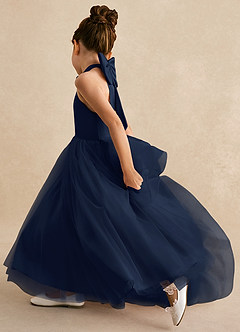 Azazie Bev Flower Girl Dresses Dark Navy A-Line Convertible Tulle Dress image7