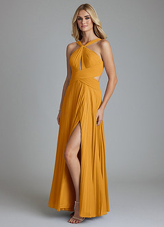Azazie Hosanna Brautjungfernkleider A-Linie Plissee Chiffon Kleid Butterscotch image5